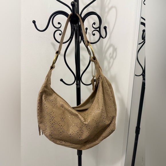 Chic Tan Hobo Bag with Gold Accents - Picture 1 of 8